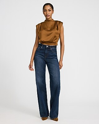 Satin Mock Neck Strong Shoulder Sleeveless Top - image 3