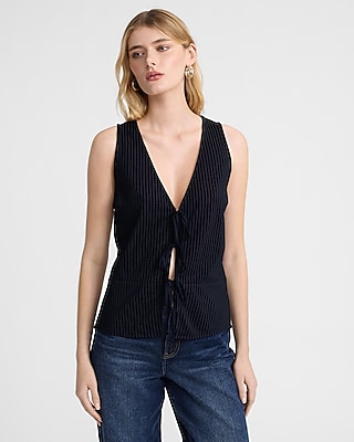Pinstripe Tie Front Tank