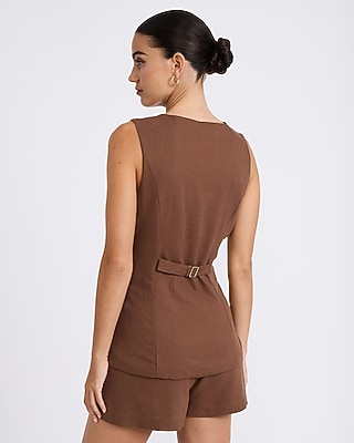 Linen-Blend V-Neck Cutaway Blazer Vest
