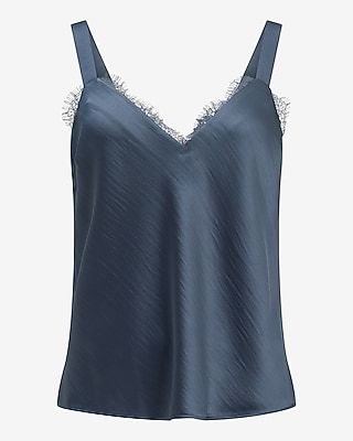 Leopard Satin Lace Trim V-Neck Wide Strap Cami
