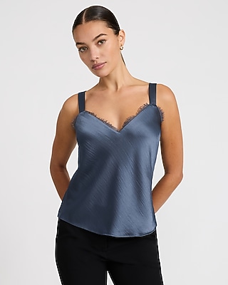 Satin Lace Trim V-Neck Wide Strap Cami
