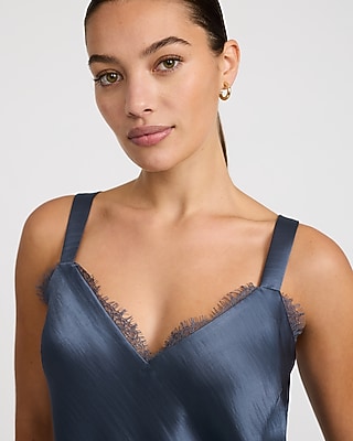 Leopard Satin Lace Trim V-Neck Wide Strap Cami
