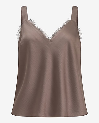Satin Lace Trim V-Neck Wide Strap Cami
