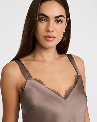 Satin Lace Trim V-Neck Wide Strap Cami