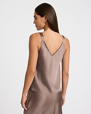 Satin Lace Trim V-Neck Wide Strap Cami