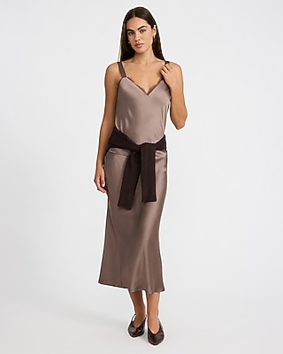Satin Lace Trim V-Neck Wide Strap Cami