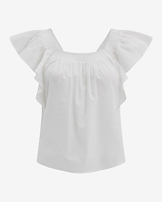 Square Neck Flutter Sleeve Ruffle Top