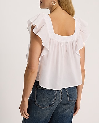 Square Neck Flutter Sleeve Ruffle Top