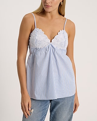 Striped Embroidered Lace V-neck Cami