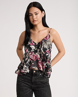 Floral Satin Ruffle Cami