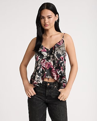 Floral Satin Ruffle Cami