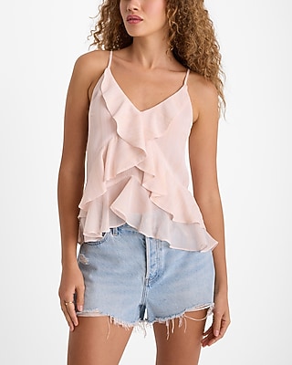 Metallic Striped V-Neck Ruffle Front Cami