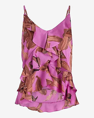 Satin Floral V-Neck Ruffle Front Downtown Cami