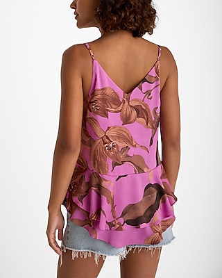 Satin Floral V-Neck Ruffle Front Downtown Cami