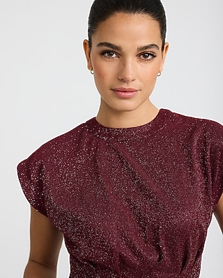 Shine Crew Neck Cap Sleeve Cinched Waist Top