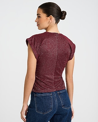 Shine Crew Neck Cap Sleeve Cinched Waist Top