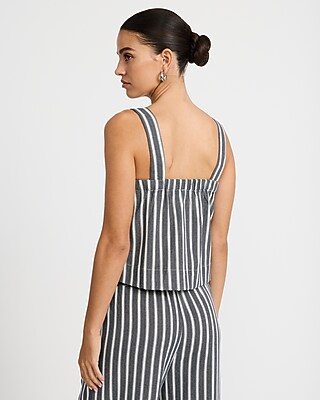 Striped Linen-Blend Square Neck Tank