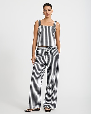 Striped Linen-Blend Square Neck Tank