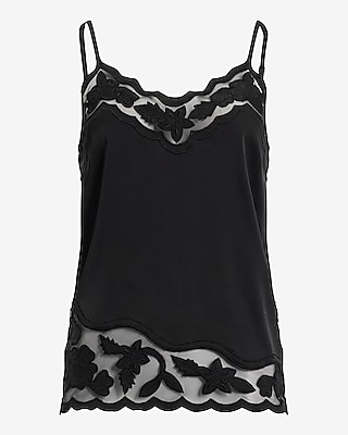 Sheer Embroidered Pieced V-Neck Downtown Cami