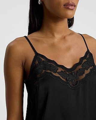 Sheer Embroidered Pieced V-Neck Downtown Cami