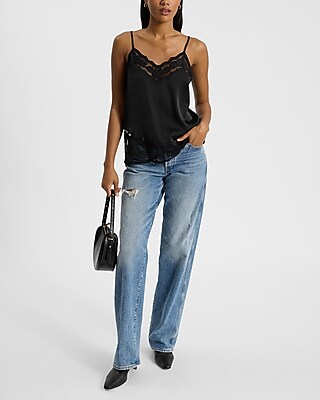 Sheer Embroidered Pieced V-Neck Downtown Cami
