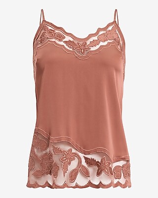 Sheer Embroidered Pieced V-Neck Downtown Cami
