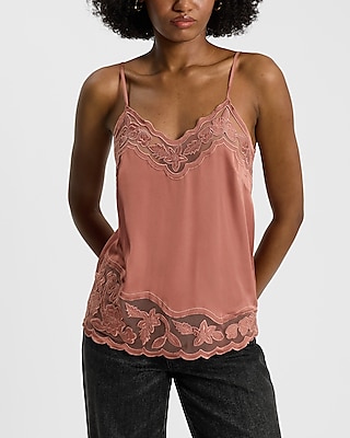 Sheer Embroidered Pieced V-Neck Downtown Cami