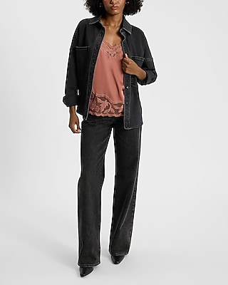 Sheer Embroidered Pieced V-Neck Downtown Cami