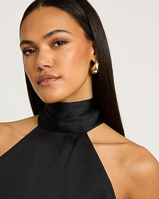 Satin Mock Neck High-Low Top