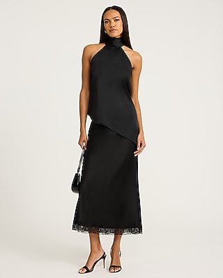 Satin Mock Neck High-Low Top