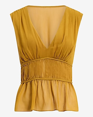 V-Neck Pleated Peplum Tank