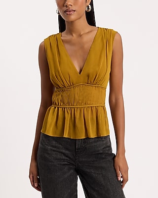 V-Neck Pleated Peplum Tank