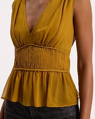 V-Neck Pleated Peplum Tank