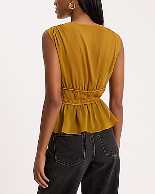 V-Neck Pleated Peplum Tank