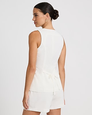 Textured Crew Neck Cutaway Blazer Vest