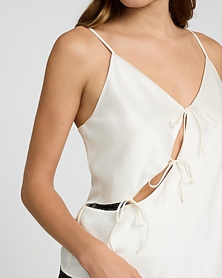 Satin V-Neck Asymmetrical Bow Front Cami