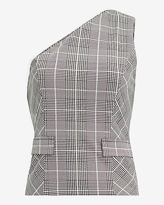 Plaid One Shoulder Tailored Tank
