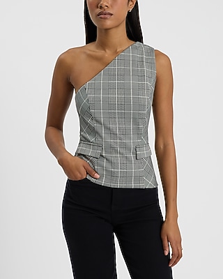 Plaid One Shoulder Tailored Tank
