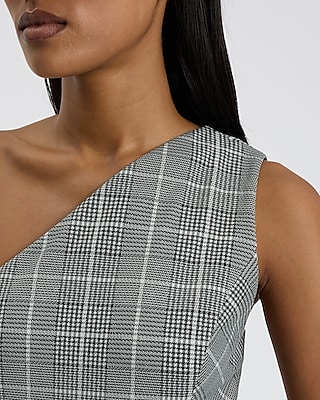 Plaid One Shoulder Tailored Tank