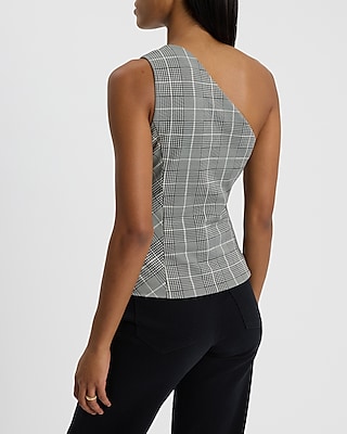 Plaid One Shoulder Tailored Tank