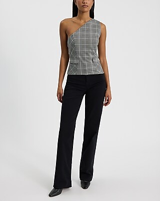 Plaid One Shoulder Tailored Tank