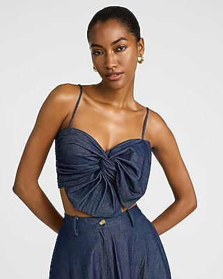 Satin V-neck Asymmetrical Bow Front Cami | Express