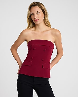 Foldover Strapless Double Breasted Vest Top