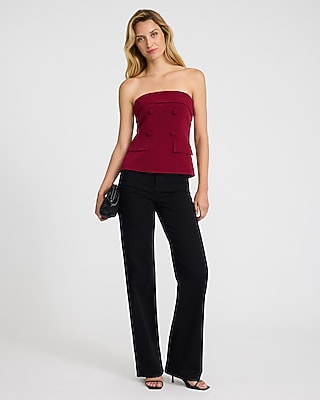 Foldover Strapless Double Breasted Vest Top