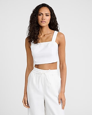 Two Piece Set: Linen-blend Square Neck Cami + Linen-blend High Waisted Wide Leg Pull On Pant
