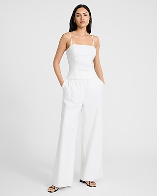 Linen-Blend High Waisted Wide Leg Pull On Pant