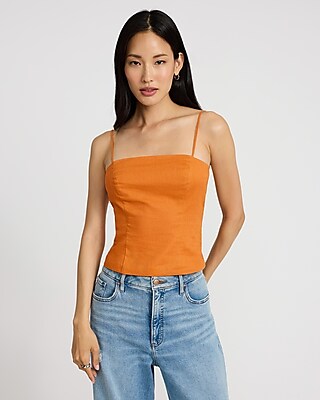 Linen-Blend Square Neck Cami
