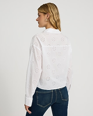 Eyelet Cropped Boyfriend Shirt - image 2