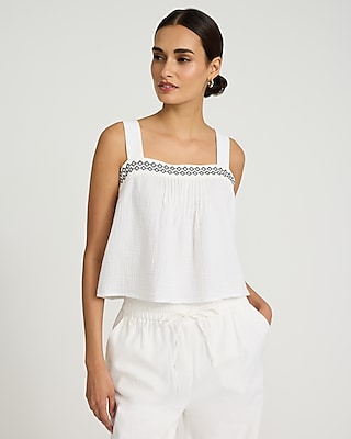 Gauze Pattern Square Neck Tank