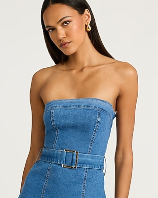 Stretch Denim Strapless Belted Tube Top - thumbnail 5